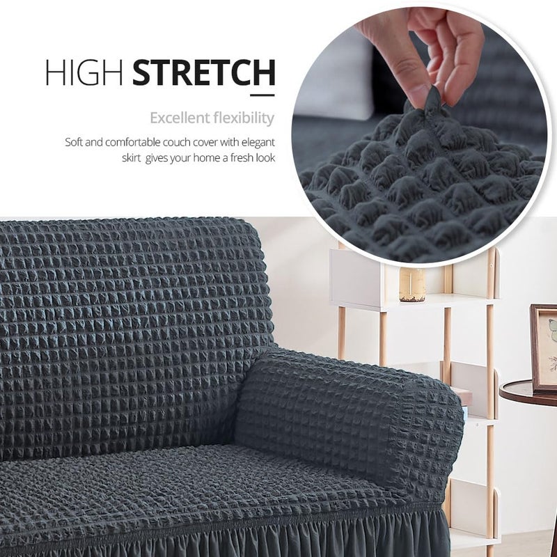 NICEEC Sofa Slipcovers Dark Grey Couch Covers Washable Stretch Fitted Sofa Cover for 3 Cushion Couch Universal 3 Seat slipcover Durable Furniture Protector with Skirt Country Style - Image 2